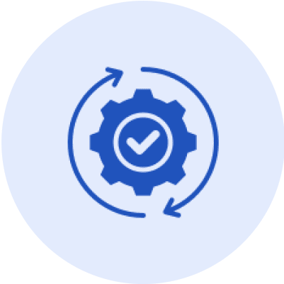 Gear with checkmark and circular arrows icon.